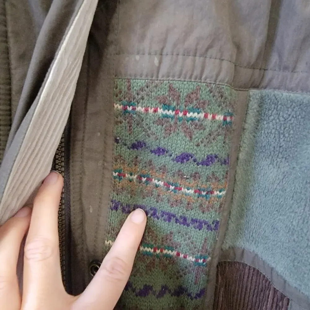 Izzi Genuine Rugged Patchwork Vintage Winter Puff Fleece Accent Corduroy Coat.